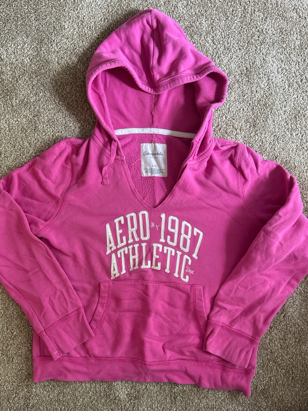 Aeropostale Bright Pink V-Neck Hooded Athletic Sweatshirt